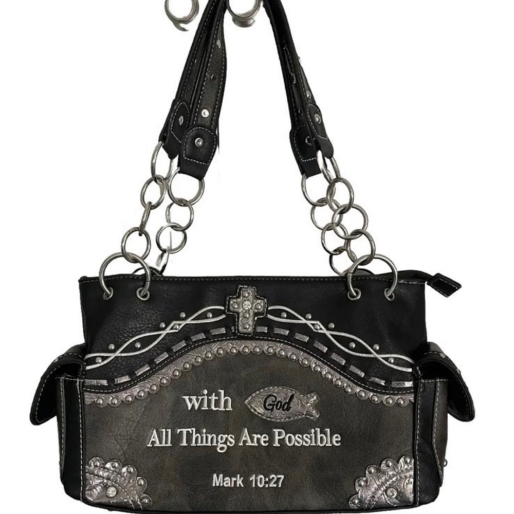 Texas West Conceal Carry Handbag Embroidered Scripture Rhinestones And Cross